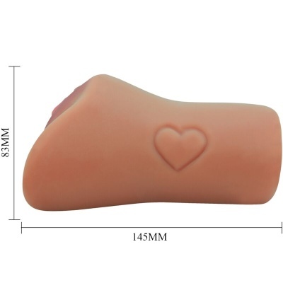 Produto anatómico cor de pele com relevo de coração e dimensões indicadas