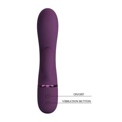 Vibrador roxo com botões ON/OFF e VIBRATION BUTTON