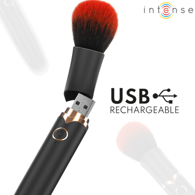 Escova de maquilhagem elétrica recarregável USB com cerdas vermelhas e pretas