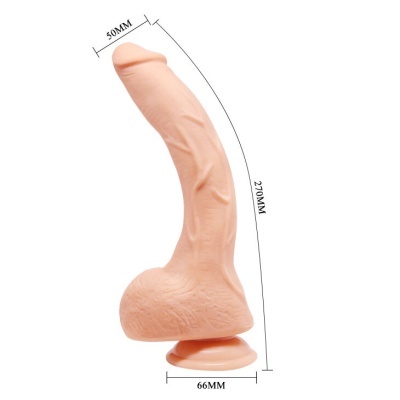Dildo bege com base de ventosa e textura realista medindo 270mm x 50mm x 66mm