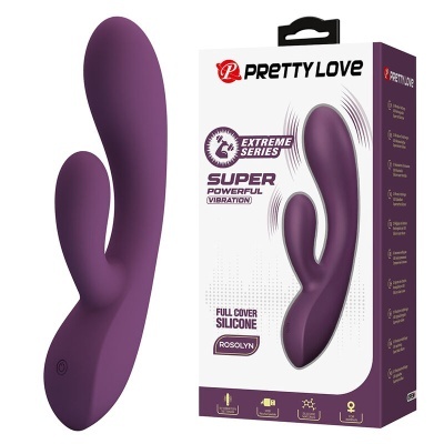 Vibrador roxo de silicone com embalagem da marca PRETTY LOVE