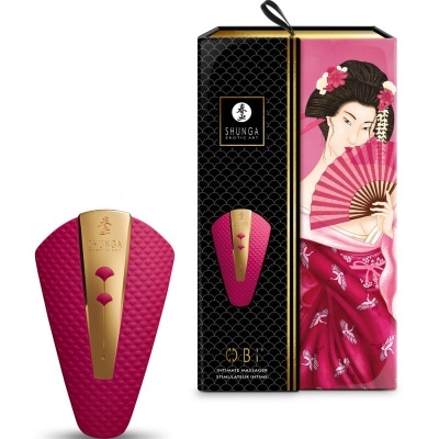 Massageador íntimo rosa com embalagem preta e rosa com arte japonesa