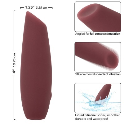 Vibrador de silicone líquido bordô com 10 velocidades e design inclinado