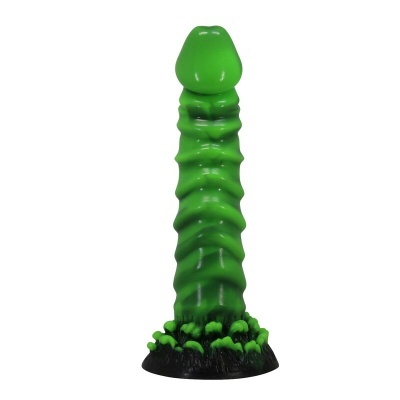 Objeto de silicone verde texturizado com base preta e verde