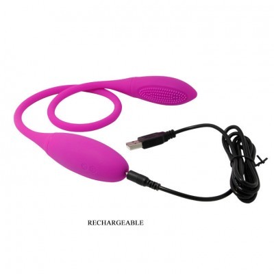 Dispositivo rosa flexível com cabo USB preto para carregar, texto RECHARGEABLE