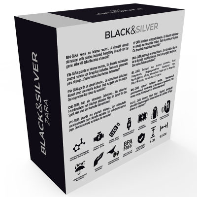 Embalagem do jogo de tabuleiro BLACK&SILVER ZARA com descrição multilíngue e ícones informativos
