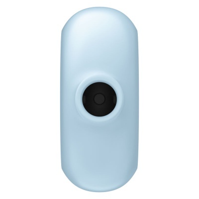 Dispositivo azul claro com botão preto central