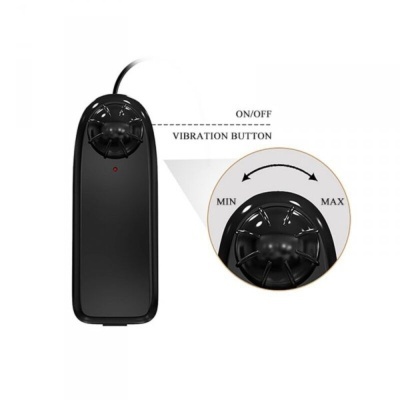 Comando preto para aparelho vibratório com botão giratório e níveis MIN e MAX