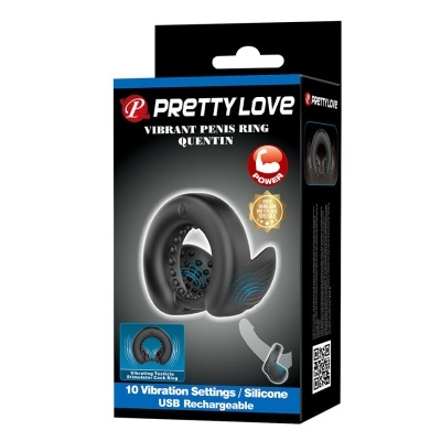 Caixa do anel vibratório Pretty Love Quentin em silicone preto