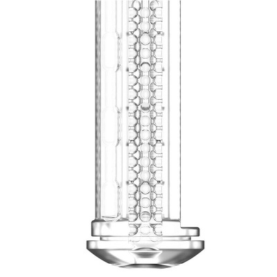 Tubo plástico transparente com padrões internos e base arredondada