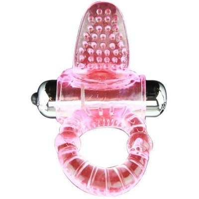 Anel vibratório cor-de-rosa translúcido com textura e cápsulas cromadas