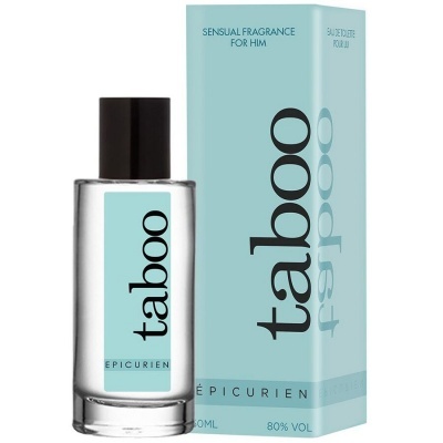 Frasco de perfume Taboo Épicurien com embalagem azul clara