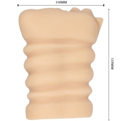 Produto retangular bege com dobras horizontais e dimensões 110MM x 135MM