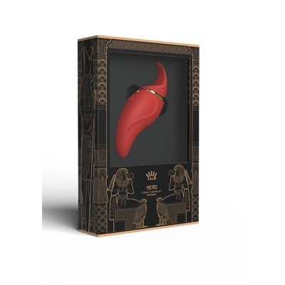 Dispositivo vermelho HERO Classic Featherlite na embalagem preta com detalhes dourados egípcios