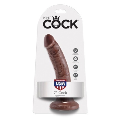 Dildo King Cock castanho com base larga, 7 polegadas, embalagem branca