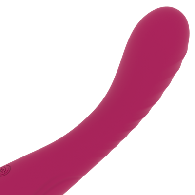 Vibrador rosa escuro com textura ondulada e símbolo circular na base
