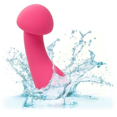 Vibrador rosa em silicone com cabeça arredondada e borrifos de água
