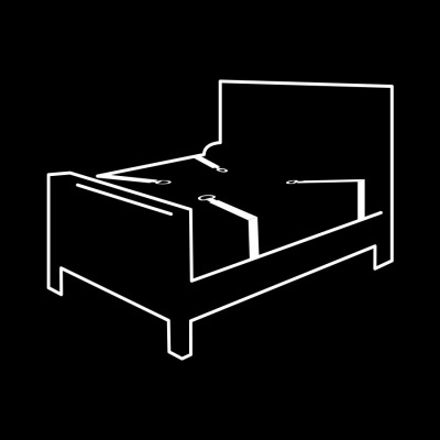 Ícone de cama de solteiro estilizada em linhas brancas numa imagem com fundo preto