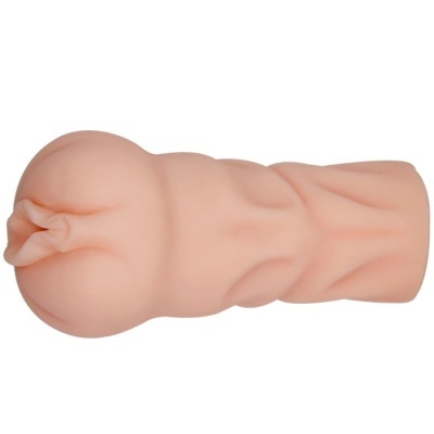 Produto de silicone cor pele com formato anatómico em fundo branco
