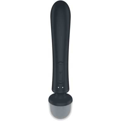 Vibrador pessoal preto com controles de mais e menos