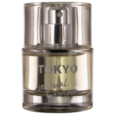 Frasco de perfume Tokyo sensual woman em vidro com tampa transparente.