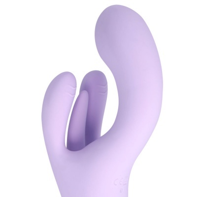 Vibrador em silicone lilás com formato anatómico e duas extremidades