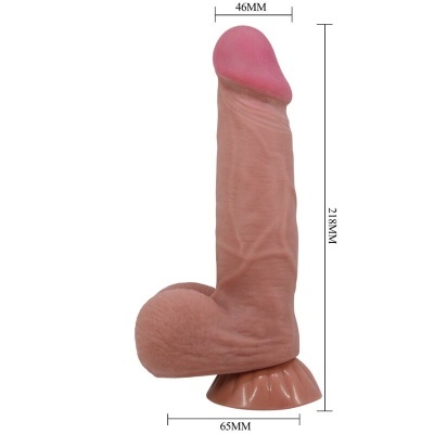 Dildo cor de pele com textura e medidas visíveis