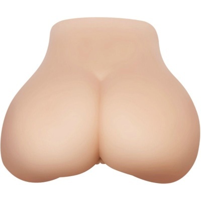Forma de nádegas humanas em material bege claro, liso e macio, fundo branco