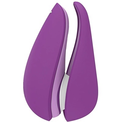 Produto eletrónico violeta com duas peças curvas e fenda central
