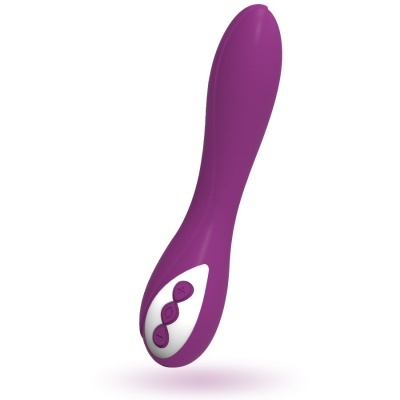 Vibrador roxo com controlo de três botões brancos