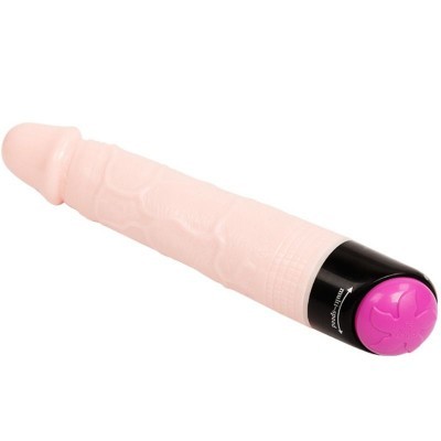 Vibrador cor de pele com botão roxo e base preta