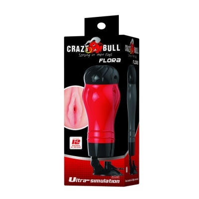 Produto CRAZY BULL Flora em embalagem preta com vermelho e texto e imagem do dispositivo na frente.