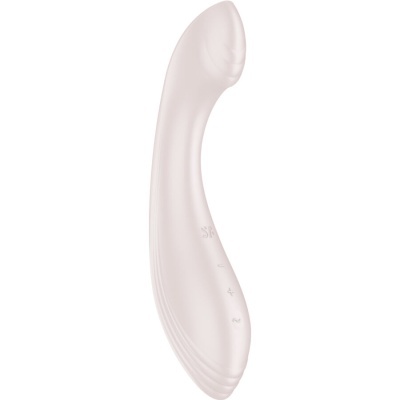 Vibrador corporal rosa claro com formato curvado e botões de controlo