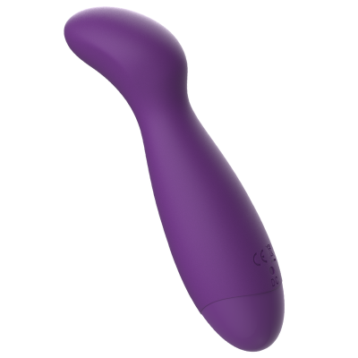 vibrador curvado roxo em fundo branco