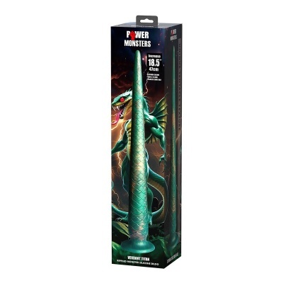 Embalagem com dildo verde e dragão na frente