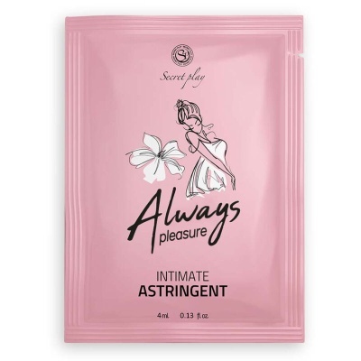 Embalagem rosa do produto íntimo Astringent com ilustração feminina e texto