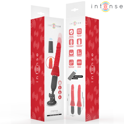 Embalagem do vibrador Cynthia vermelho da Intense com controlo remoto e ventosa.