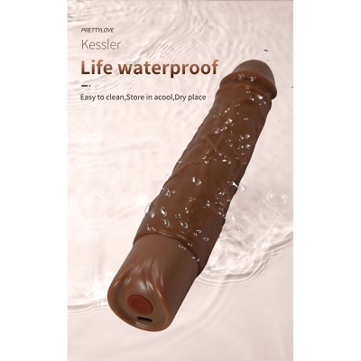 Vibrador castanho com texturas realistas e base com botão
