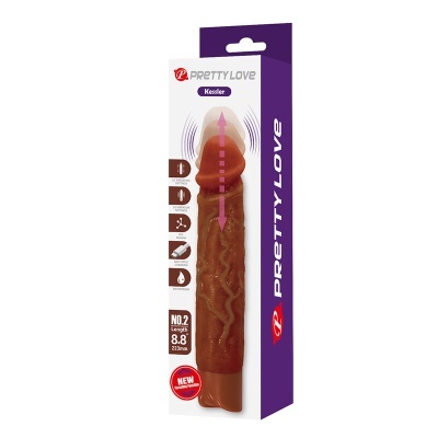 Vibrador Pretty Love Kessler marrom em embalagem branca e roxa