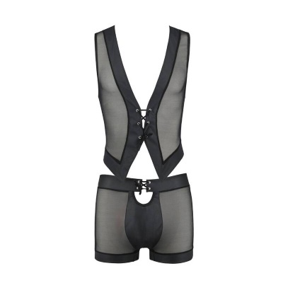 Roupa interior masculina transparente preta com fecho frontal