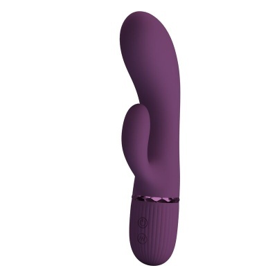 vibrador roxo em silicone com base texturizada e botões