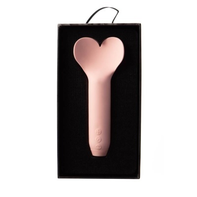 Vibrador cor-de-rosa em forma de coração em caixa preta