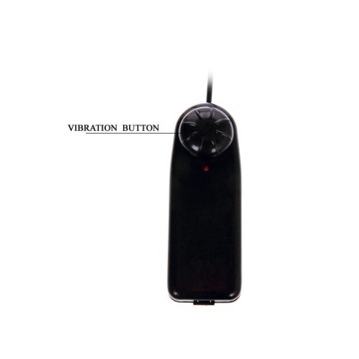 Comando preto com botão rotativo, indicador luminoso vermelho e texto 'VIBRATION BUTTON'