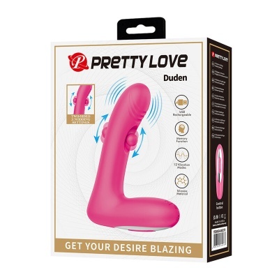 Embalagem do produto Pretty Love Duden, dispositivo rosa com várias funcionalidades indicadas na caixa