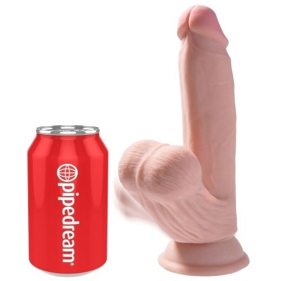 Dildo realista bege aliado a lata vermelha Pipedream