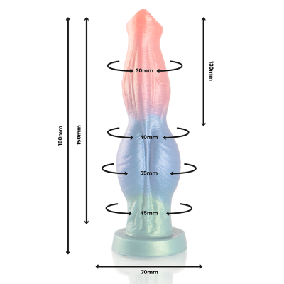Plug anal colorido com medidas indicadas em milímetros