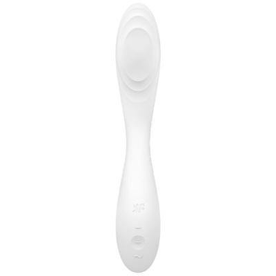 Colher de silicone branca com design ergonómico e símbolos integrados.