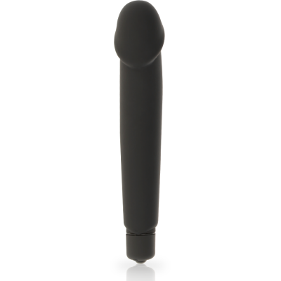 Vibrador preto em formato fálico com botão na base
