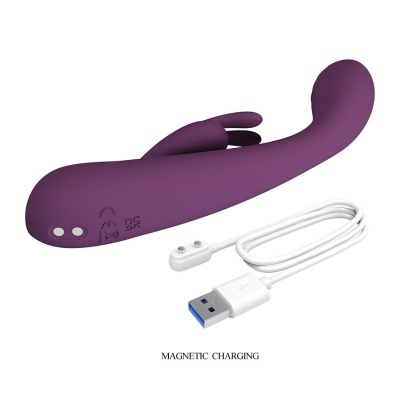 Vibrador roxo com cabo de carregamento USB branco