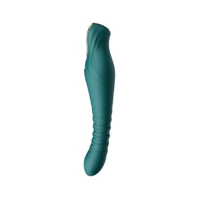Vibrador verde-azulado de silicone com textura e design ergonómico